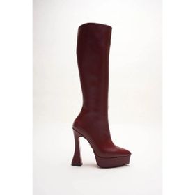 Ayakkabı Ateşi Violet Kadın Bordo Cilt Platform Tasarım Çizme
