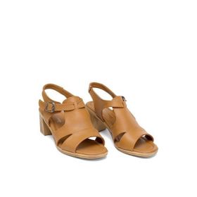 Ayakkabı Fuarı Elit KOC22-02 Taba Kadın Hakiki Deri Topuklu Sandalet