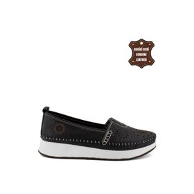Ayakkabı Fuarı Elit MN85L21C Siyah Deri Kadın Espadril Ayakkabı