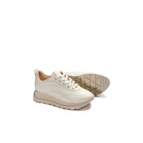 Ayakkabıhane Hakiki Deri Bej Renginde Yüksek Taban Sneaker Kadın Spor Ayakkabı