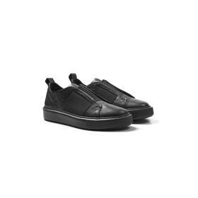 Ayakkabıhane İçi Dışı Hakiki Deri Siyah Çocuk Sneaker Unisex Spor Ayakkabı