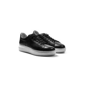Ayakkabıhane İçi Dışı Hakiki Deri Siyah Çocuk Sneaker Unisex Spor Ayakkabı