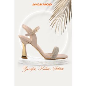 Ayakmod 248216 Z Bej Kadın Topuklu Taşlı Ayakkabı