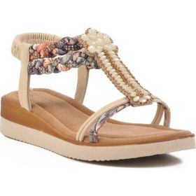 Ayakmod 358131 Z Bej İşlemeli Hafif İnce Taban Kadın Sandalet