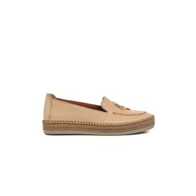 Ayakmod 394162 Bej Hakiki Deri Kadın Loafer Ayakkabı