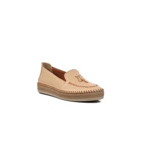 Ayakmod 394162 Bej Hakiki Deri Kadın Loafer Ayakkabı