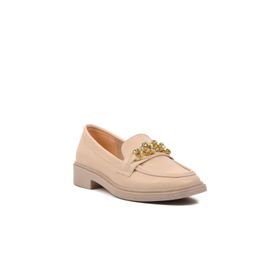 Ayakmod 418066 Bej Taşlı Kadın Loafer Ayakkabı