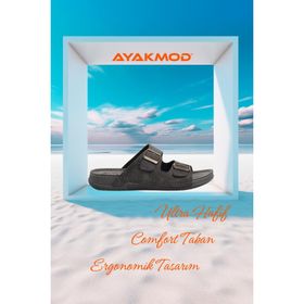 Ayakmod AYK1041 Gri Çift Bantlı Erkek Terlik