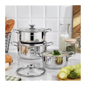 Aybaba Store 14 16 18 cm 3 Adet Çelik Cam Kapaklı Mini Tencere Seti