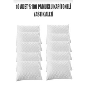 Ayhome 10 adet Pamuklu 50x70 cm Kapitoneli Sıvı Geçirmez Beyaz Yastık Alezi Yastık Koruyucu