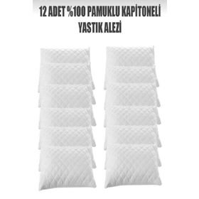 Ayhome 12 adet 50x70 cm Pamuklu Kapitoneli Sıvı Geçirmez Beyaz Yastık Koruyucu Alez Kılıfı