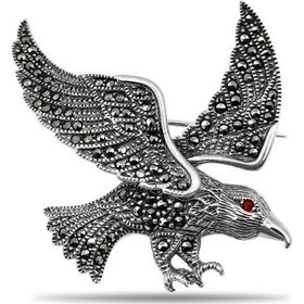 Aykat BRS-165 Markazit Taşlı Kartal Modeli Yaka İğnesi Gümüş 925 Ayar Broş