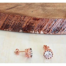 Aykat KUPE-407 Tek Taşlı Küpe Rose Vidalı Taşlı Gümüş Küpe