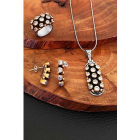 Aykat SET-264 Zirkon Taşlı Otantik Gümüş Set Kadın Takım Yüzük Küpe Kolye Ucu