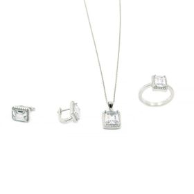 Aykat SET-309 Küpeleri Klipsli Taşlı Üçlü Takım Küpe Kolye Ucu Gümüş Yüzük
