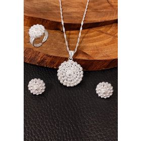Aykat SET-315 Bereket Modeli El Yapımı Telkari Yüzük Küpe Kolye Ucu Gümüş Takım