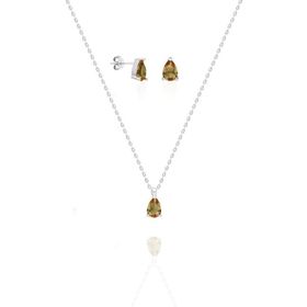 Aykat SET-377 Zultanit Taşlı Küçük Boy Gümüş Set Küpe ve Kolye Takım