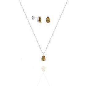 Aykat SET-377 Zultanit Taşlı Küçük Boy Gümüş Set Küpe ve Kolye Takım