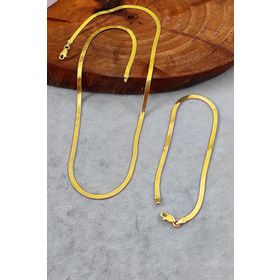 Aykat SET-395 Yassı Gümüş Kolye ve Bileklik Yaldızlı Sarı Renk Gümüş Takım