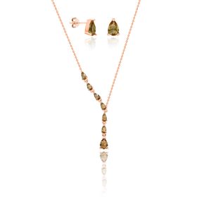 Aykat SET-401 Rose Zultanit Taşlı Gümüş Küpe ve Kolye Seti