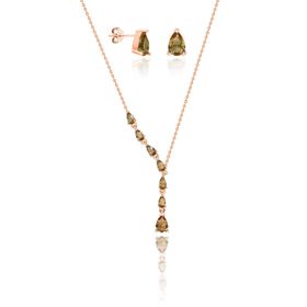Aykat SET-401 Rose Zultanit Taşlı Gümüş Küpe ve Kolye Seti