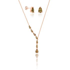 Aykat SET-401 Rose Zultanit Taşlı Gümüş Küpe ve Kolye Seti