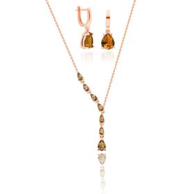 Aykat SET-403 Kolye ve Küpe Rose Zultanit Taşlı Takısı Gümüş Takım