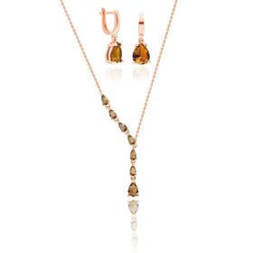 Aykat SET-403 Kolye ve Küpe Rose Zultanit Taşlı Takısı Gümüş Takım