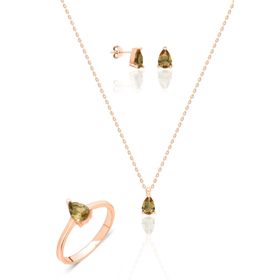 Aykat SET-417 Rose Yüzük Küpe Kolye Küçük Boy Zultanit Taşlı Gümüş Set