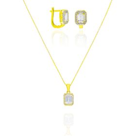 Aykat SET-428 Kolye ve Küpe Baget Taşlı Sarı Renk Gümüş Takım