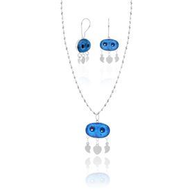 Aykat SET-429 İki Gözlü Nazarlık Kolye ve Küpe Gümüş Takımı