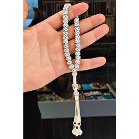 Aykat TES-41 Gümüş Kazaziye El Yapımı Gümüş Kazaziye Oksitli Gümüş Püsküllü Beyaz Tesbih
