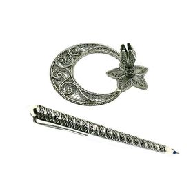 Aykat TH-46 Gümüş Kalem Ayyıldızlı Hediyelik Masalık Telkari Gümüş Kalemlik