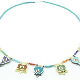 Aykat UC-154 Firuze Taşlı Otantik Yazsi Modeli Kadın Gümüş Kolye