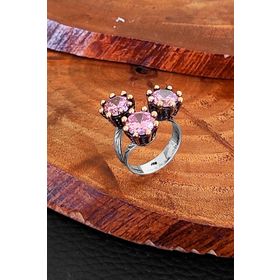 Aykat YZK-319 Pembe Zirkon Taşlı Otantik Ayarlanabilir Gümüş Yüzük