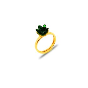 Aykat YZK-386 Lotus Çiçeği Sarı Yaldızlı Gümüş Zümrüt Taşlı Gümüş Yüzük