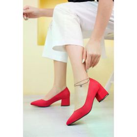 Aymood 120937 Şık Günlük Rahat Topuk Boyu 5 cm Kırmızı Süet Kadın Kısa Topuklu Ayakkabı