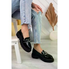 Aymood 23310 Zincirli Kalın Taban Siyah Kadın Loafer Makosen Ayakkabı