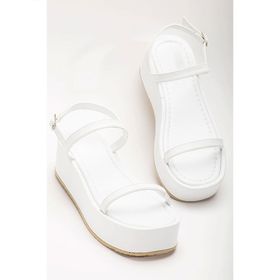Aymood 861-1027 Beyaz Dolgu Topuk Kadın Sandalet