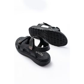 Aymood DM-363 Siyah Baret Cırtlı Dikişli Günlük Kadın Sandalet