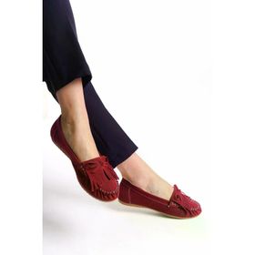 Aymood Ps-100 Bordo Süet Püsküllü Günlük Kadın Babet