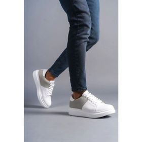 Aymood SLW 151 Boost BT Beyaz Gri Bağcıklı Cilt Süet Erkek Günlük Sneaker Ayakkabı