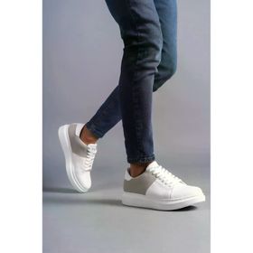 Aymood SLW 151 Boost BT Beyaz Gri Bağcıklı Cilt Süet Erkek Günlük Sneaker Ayakkabı