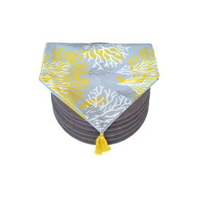 Ayşemce 1061 Amerikan Servis Takım,sarı Mercan Desenli Runner (6 Sarı Supla)