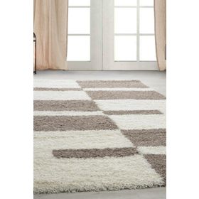 Ayyıldız Desenli Kareli Ve Çizgili Motif 3 cm Hav Yüksekliği Bej Ve Krem Renkli 80x250 cm Shaggy Halı