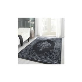 Ayyıldız Klasik Desenli İran Tarzı Madalyon Süsleme Siyah Gri Beyaz Renkler 160x230 cm Halı