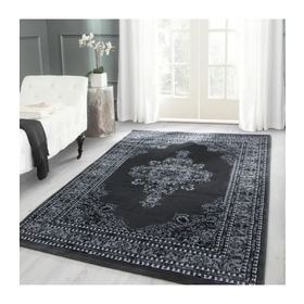 Ayyıldız Klasik Desenli İran Tarzı Madalyon Süsleme Siyah Gri Beyaz Renkler 160x230 cm Halı