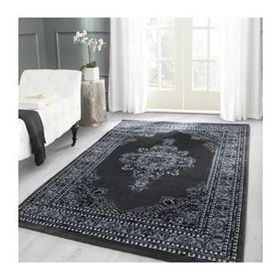 Ayyıldız Klasik Desenli İran Tarzı Madalyon Süsleme Siyah Gri Beyaz Renkler 160x230 cm Halı
