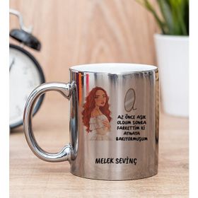 Az Önce Aşık Oldum Tasarım Esprili Silver Kişiye Özel Kupa Bardak