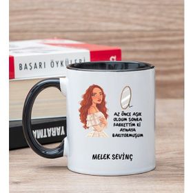 Az Önce Aşık Oldum Tasarım Esprili Siyah Kişiye Özel Kupa Bardak